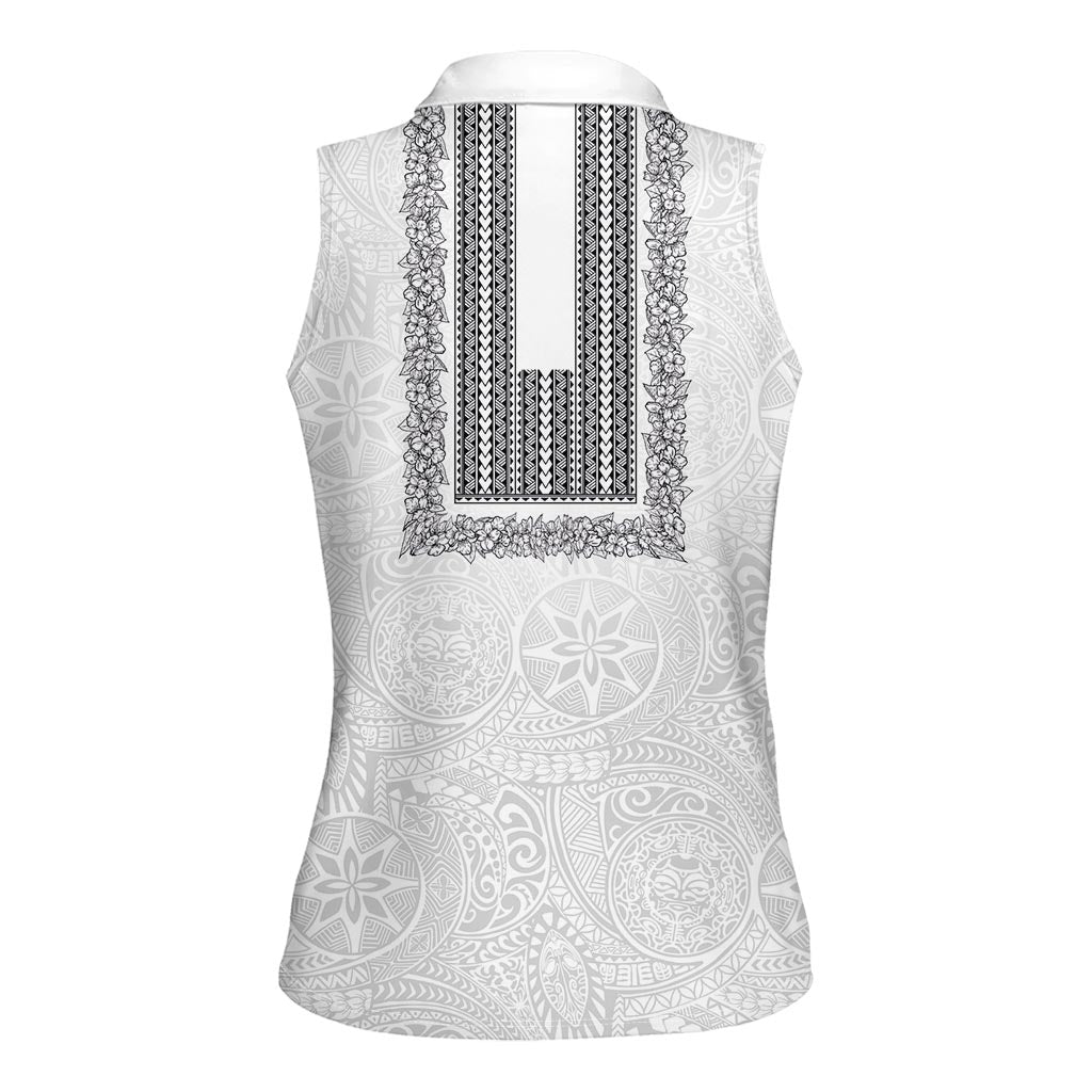 Philippines Polynesian Jasmine Pattern Women Sleeveless Polo Shirt With Barong Tagalog White Style