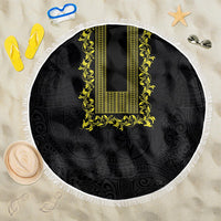 Philippines Polynesian Floral Pattern Beach Blanket With Barong Tagalog Black Style