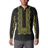 Philippines Polynesian Floral Pattern Button Sweatshirt With Barong Tagalog Black Style