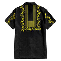 Philippines Polynesian Floral Pattern Family Matching Short Sleeve Bodycon Dress and Hawaiian Shirt With Barong Tagalog Black Style