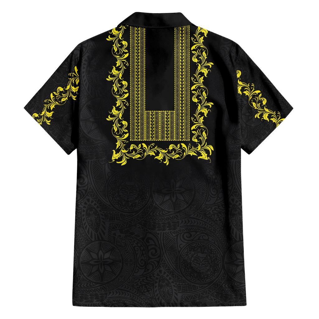 Philippines Polynesian Floral Pattern Family Matching Summer Maxi Dress and Hawaiian Shirt With Barong Tagalog Black Style