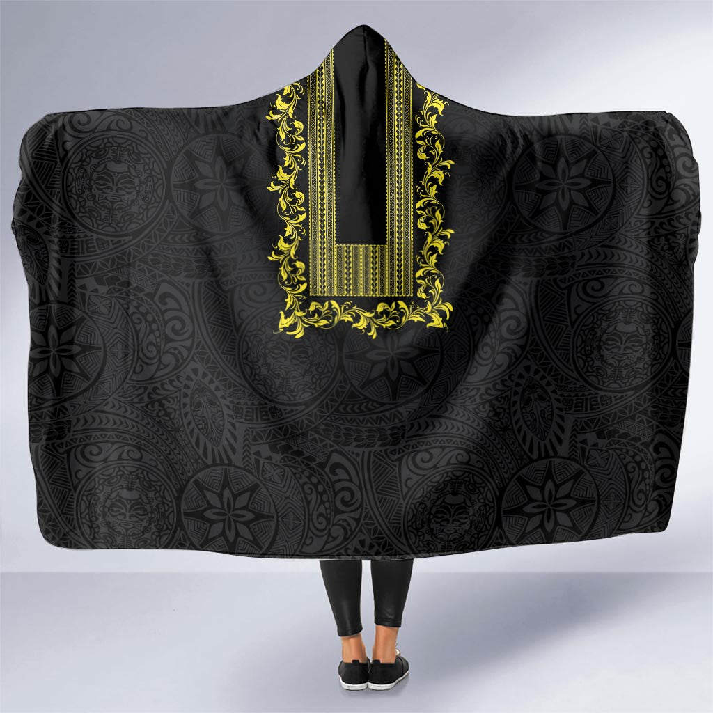 Philippines Polynesian Floral Pattern Hooded Blanket With Barong Tagalog Black Style