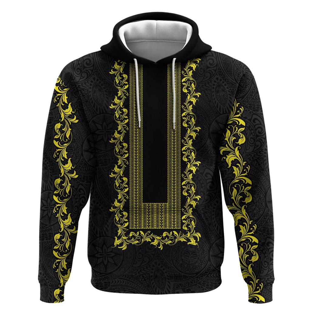 Philippines Polynesian Floral Pattern Hoodie With Barong Tagalog Black Style