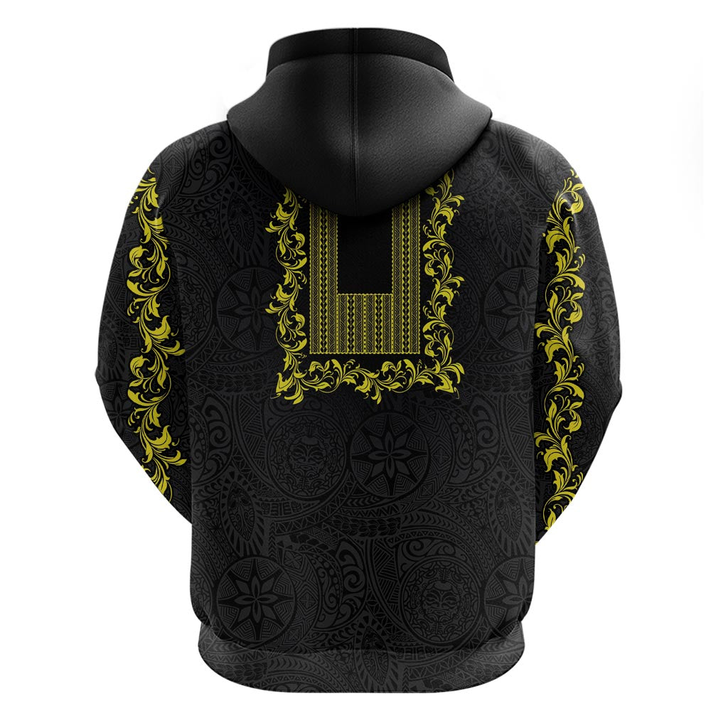 Philippines Polynesian Floral Pattern Hoodie With Barong Tagalog Black Style
