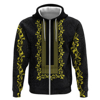 Philippines Polynesian Floral Pattern Hoodie With Barong Tagalog Black Style