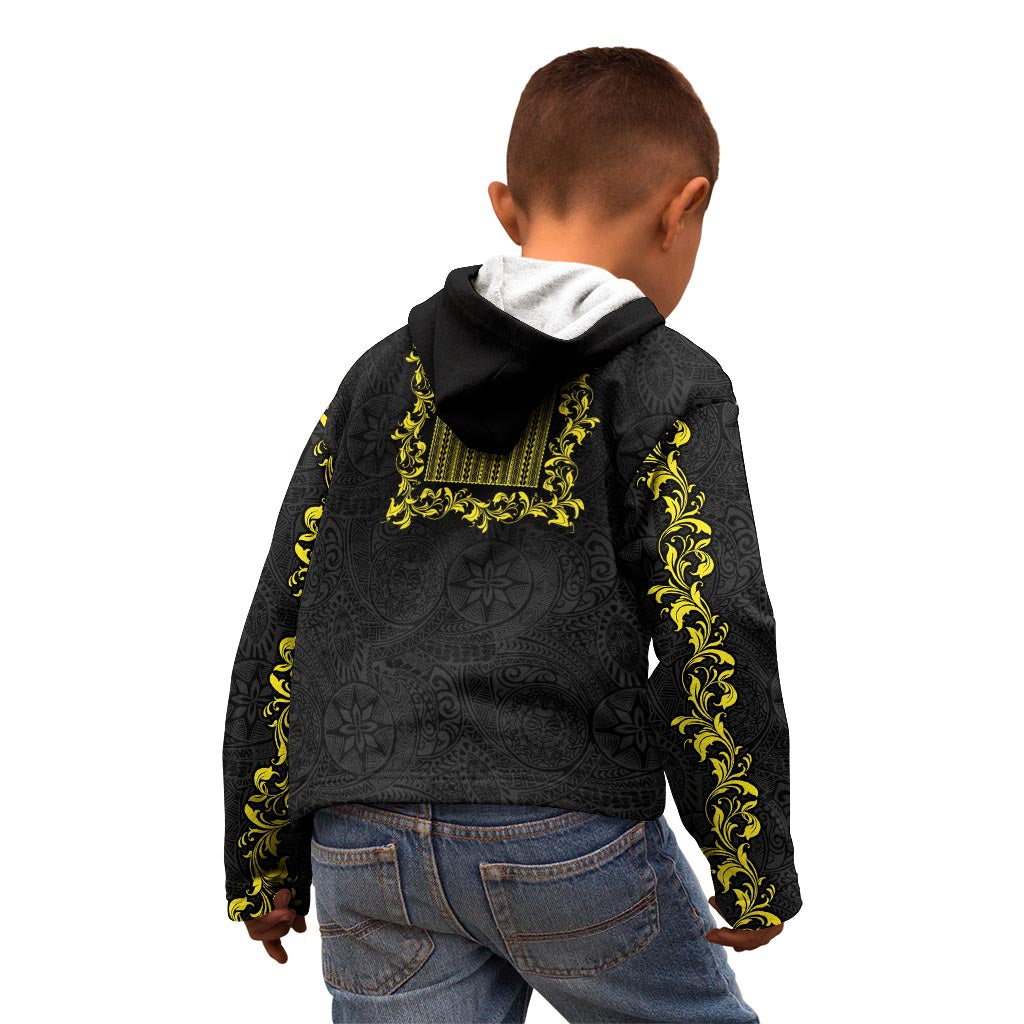 Philippines Polynesian Floral Pattern Kid Hoodie With Barong Tagalog Black Style