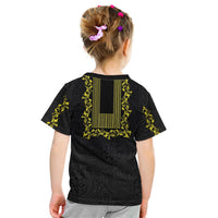 Philippines Polynesian Floral Pattern Kid T Shirt With Barong Tagalog Black Style