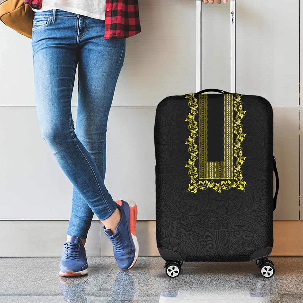 Philippines Polynesian Floral Pattern Luggage Cover With Barong Tagalog Black Style LT03 - Polynesian Pride