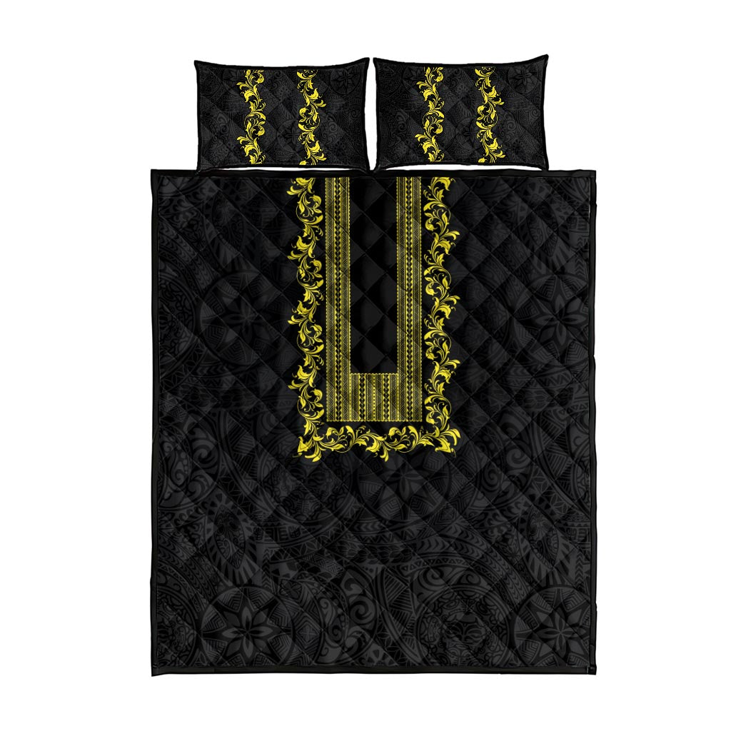 Philippines Polynesian Floral Pattern Quilt Bed Set With Barong Tagalog Black Style