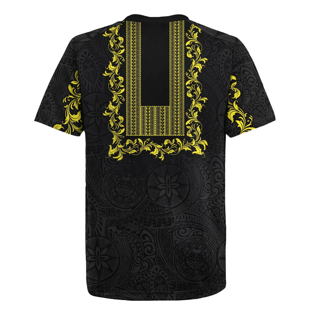 Philippines Polynesian Floral Pattern Rugby Jersey With Barong Tagalog Black Style