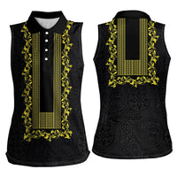 Philippines Polynesian Floral Pattern Women Sleeveless Polo Shirt With Barong Tagalog Black Style