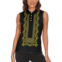Philippines Polynesian Floral Pattern Women Sleeveless Polo Shirt With Barong Tagalog Black Style