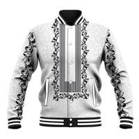 Philippines Polynesian Floral Pattern Baseball Jacket With Barong Tagalog White Style