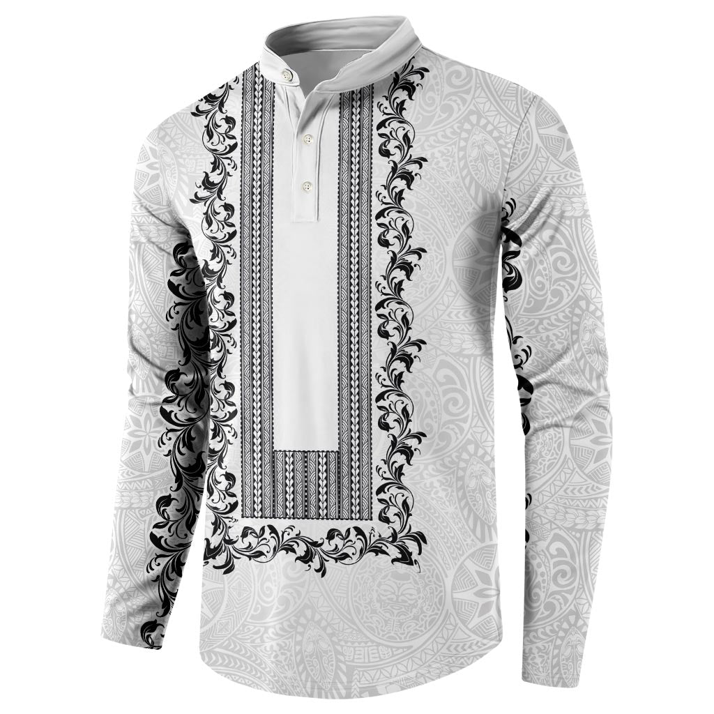Philippines Polynesian Floral Pattern Button Sweatshirt With Barong Tagalog White Style