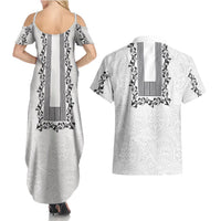 Philippines Polynesian Floral Pattern Couples Matching Summer Maxi Dress and Hawaiian Shirt With Barong Tagalog White Style