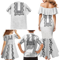 Philippines Polynesian Floral Pattern Family Matching Mermaid Dress and Hawaiian Shirt With Barong Tagalog White Style