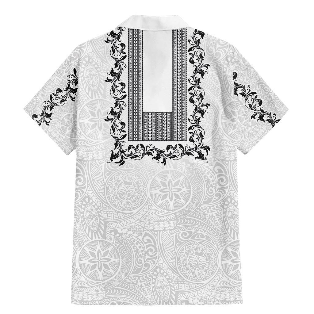 Philippines Polynesian Floral Pattern Family Matching Mermaid Dress and Hawaiian Shirt With Barong Tagalog White Style