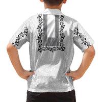 Philippines Polynesian Floral Pattern Family Matching Off The Shoulder Long Sleeve Dress and Hawaiian Shirt With Barong Tagalog White Style LT03 - Polynesian Pride