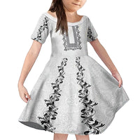 Philippines Polynesian Floral Pattern Family Matching Off The Shoulder Long Sleeve Dress and Hawaiian Shirt With Barong Tagalog White Style LT03 Daughter's Dress White - Polynesian Pride