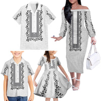 Philippines Polynesian Floral Pattern Family Matching Off The Shoulder Long Sleeve Dress and Hawaiian Shirt With Barong Tagalog White Style LT03 - Polynesian Pride