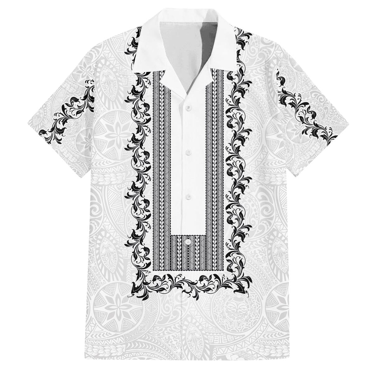Philippines Polynesian Floral Pattern Family Matching Off The Shoulder Long Sleeve Dress and Hawaiian Shirt With Barong Tagalog White Style LT03 Dad's Shirt - Short Sleeve White - Polynesian Pride