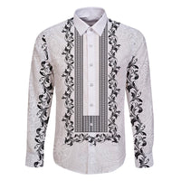 Philippines Polynesian Floral Pattern Family Matching Off The Shoulder Long Sleeve Dress and Hawaiian Shirt With Barong Tagalog White Style LT03 Dad's Shirt - Long Sleeve White - Polynesian Pride