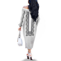 Philippines Polynesian Floral Pattern Family Matching Off The Shoulder Long Sleeve Dress and Hawaiian Shirt With Barong Tagalog White Style LT03 - Polynesian Pride