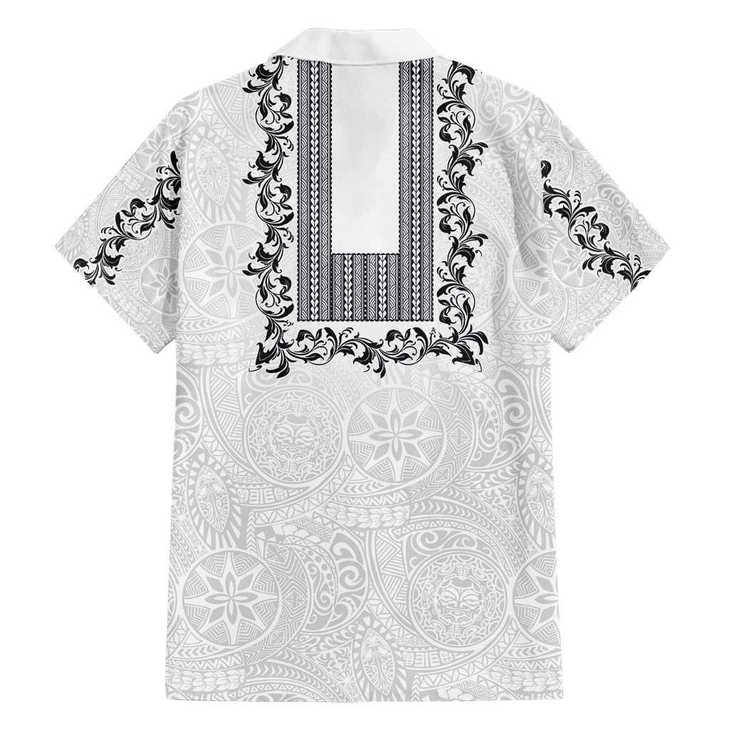 Philippines Polynesian Floral Pattern Family Matching Off Shoulder Maxi Dress and Hawaiian Shirt With Barong Tagalog White Style
