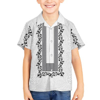 Philippines Polynesian Floral Pattern Family Matching Tank Maxi Dress and Hawaiian Shirt With Barong Tagalog White Style