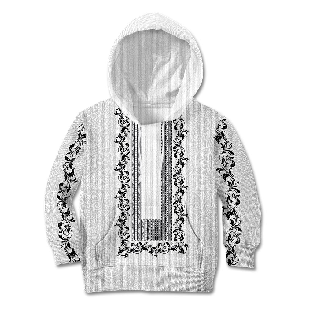 Philippines Polynesian Floral Pattern Kid Hoodie With Barong Tagalog White Style