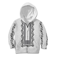 Philippines Polynesian Floral Pattern Kid Hoodie With Barong Tagalog White Style