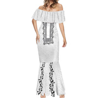 Philippines Polynesian Floral Pattern Mermaid Dress With Barong Tagalog White Style