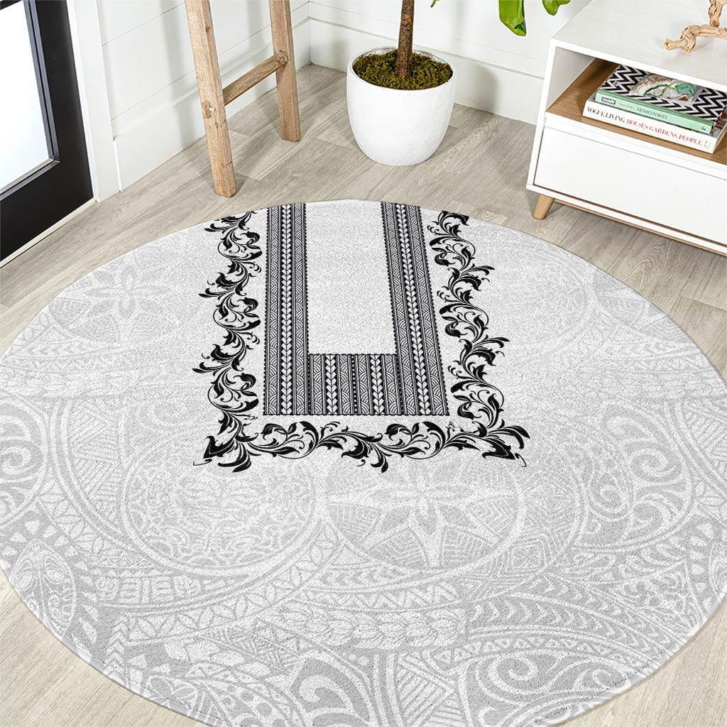 Philippines Polynesian Floral Pattern Round Carpet With Barong Tagalog White Style LT03 White - Polynesian Pride