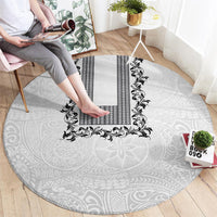 Philippines Polynesian Floral Pattern Round Carpet With Barong Tagalog White Style LT03 - Polynesian Pride