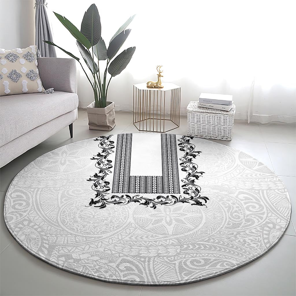 Philippines Polynesian Floral Pattern Round Carpet With Barong Tagalog White Style LT03 - Polynesian Pride