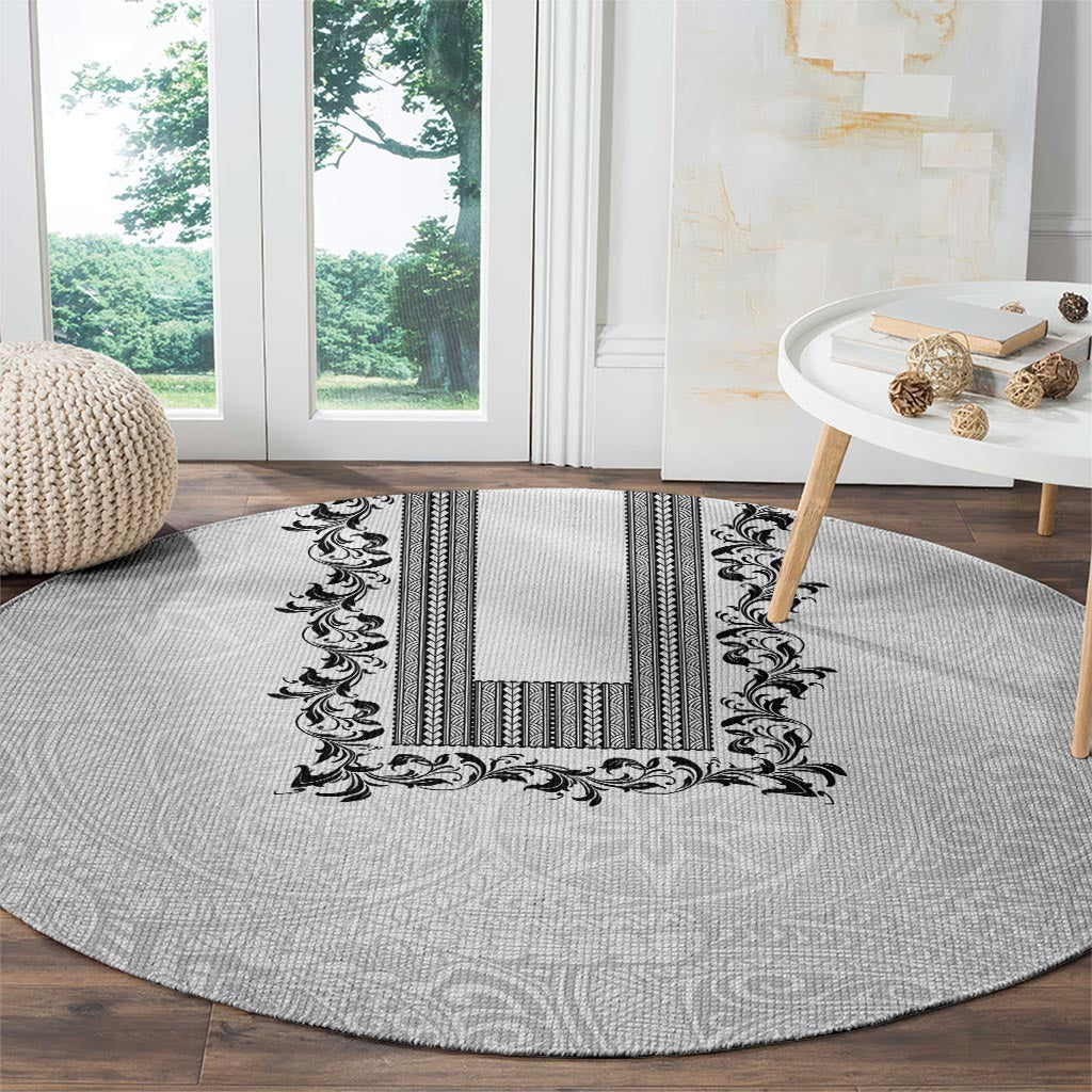 Philippines Polynesian Floral Pattern Round Carpet With Barong Tagalog White Style LT03 - Polynesian Pride