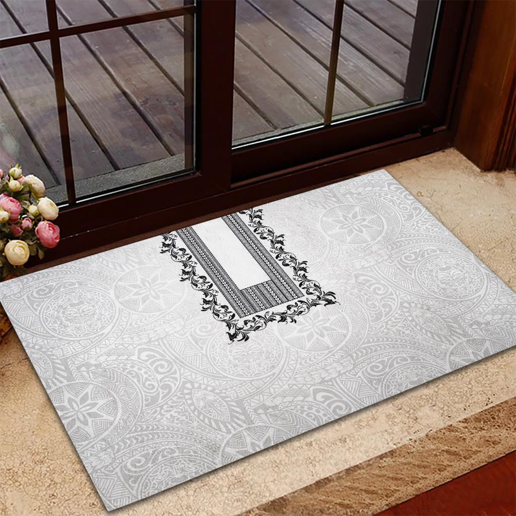 Philippines Polynesian Floral Pattern Rubber Doormat With Barong Tagalog White Style