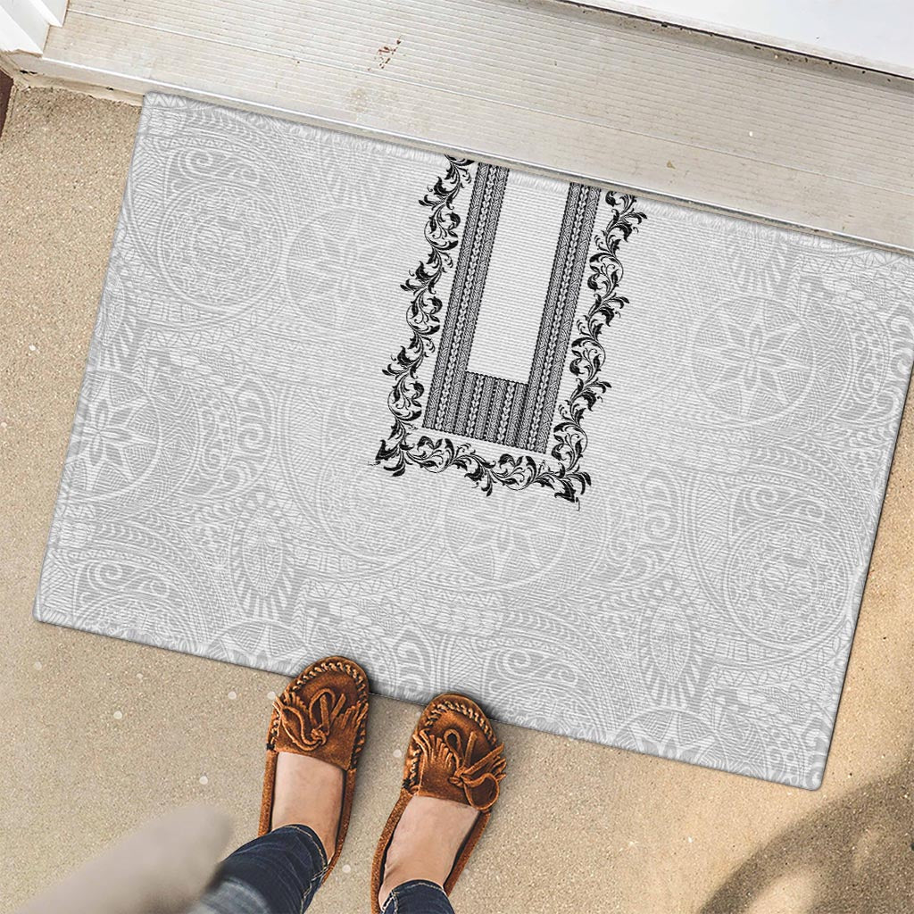 Philippines Polynesian Floral Pattern Rubber Doormat With Barong Tagalog White Style