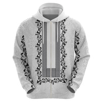 Philippines Polynesian Floral Pattern Zip Hoodie With Barong Tagalog White Style LT03 - Polynesian Pride