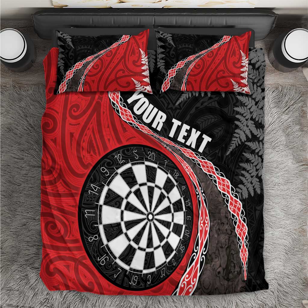 Personalised New Zealand Darts Bedding Set Koru Tribal Tattoo and Silver Fern Maori Pattern Red Color