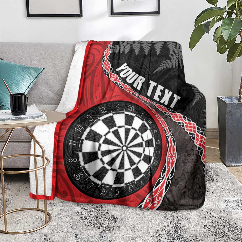Personalised New Zealand Darts Blanket Koru Tribal Tattoo and Silver Fern Maori Pattern Red Color