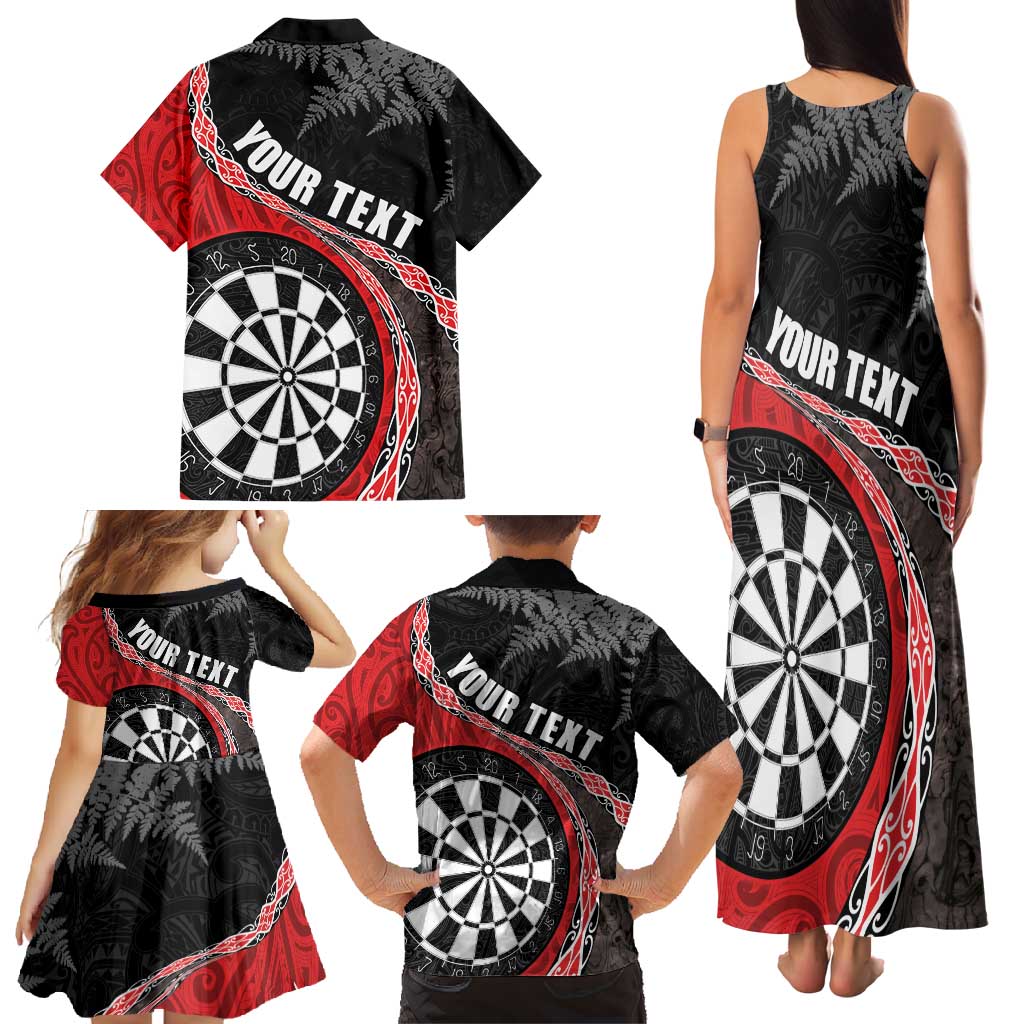 Personalised New Zealand Darts Family Matching Tank Maxi Dress and Hawaiian Shirt Koru Tribal Tattoo and Silver Fern Maori Pattern Red Color