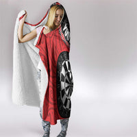 Personalised New Zealand Darts Hooded Blanket Koru Tribal Tattoo and Silver Fern Maori Pattern Red Color LT03 - Polynesian Pride