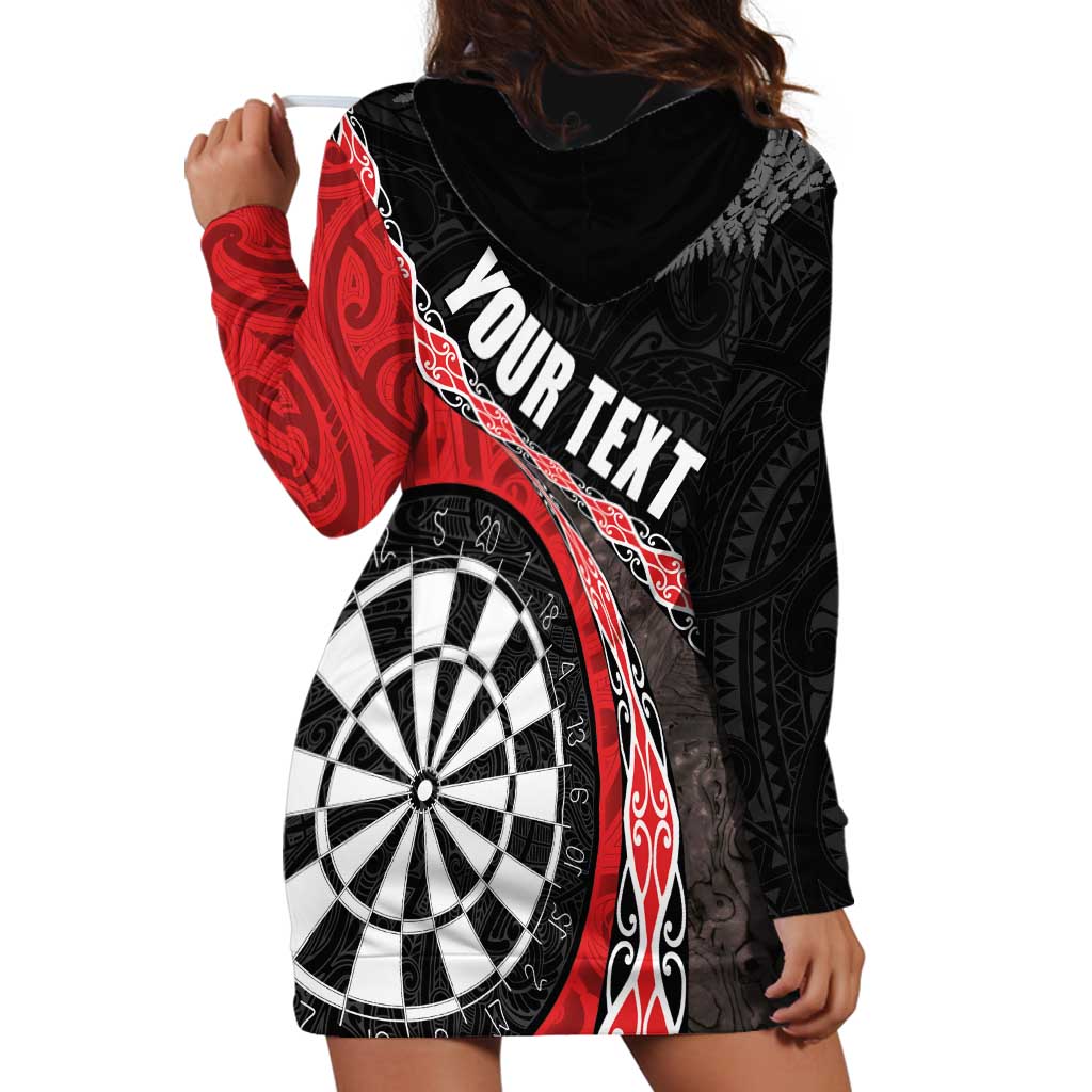 Personalised New Zealand Darts Hoodie Dress Koru Tribal Tattoo and Silver Fern Maori Pattern Red Color