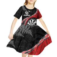 Personalised New Zealand Darts Kid Short Sleeve Dress Koru Tribal Tattoo and Silver Fern Maori Pattern Red Color