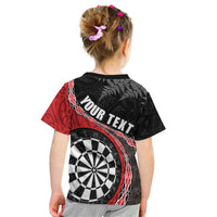 Personalised New Zealand Darts Kid T Shirt Koru Tribal Tattoo and Silver Fern Maori Pattern Red Color