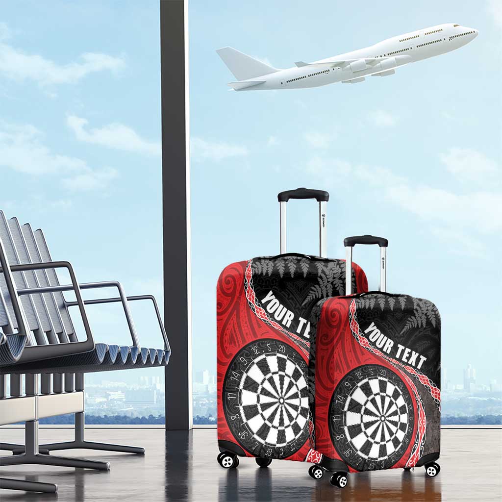 Personalised New Zealand Darts Luggage Cover Koru Tribal Tattoo and Silver Fern Maori Pattern Red Color LT03 - Polynesian Pride