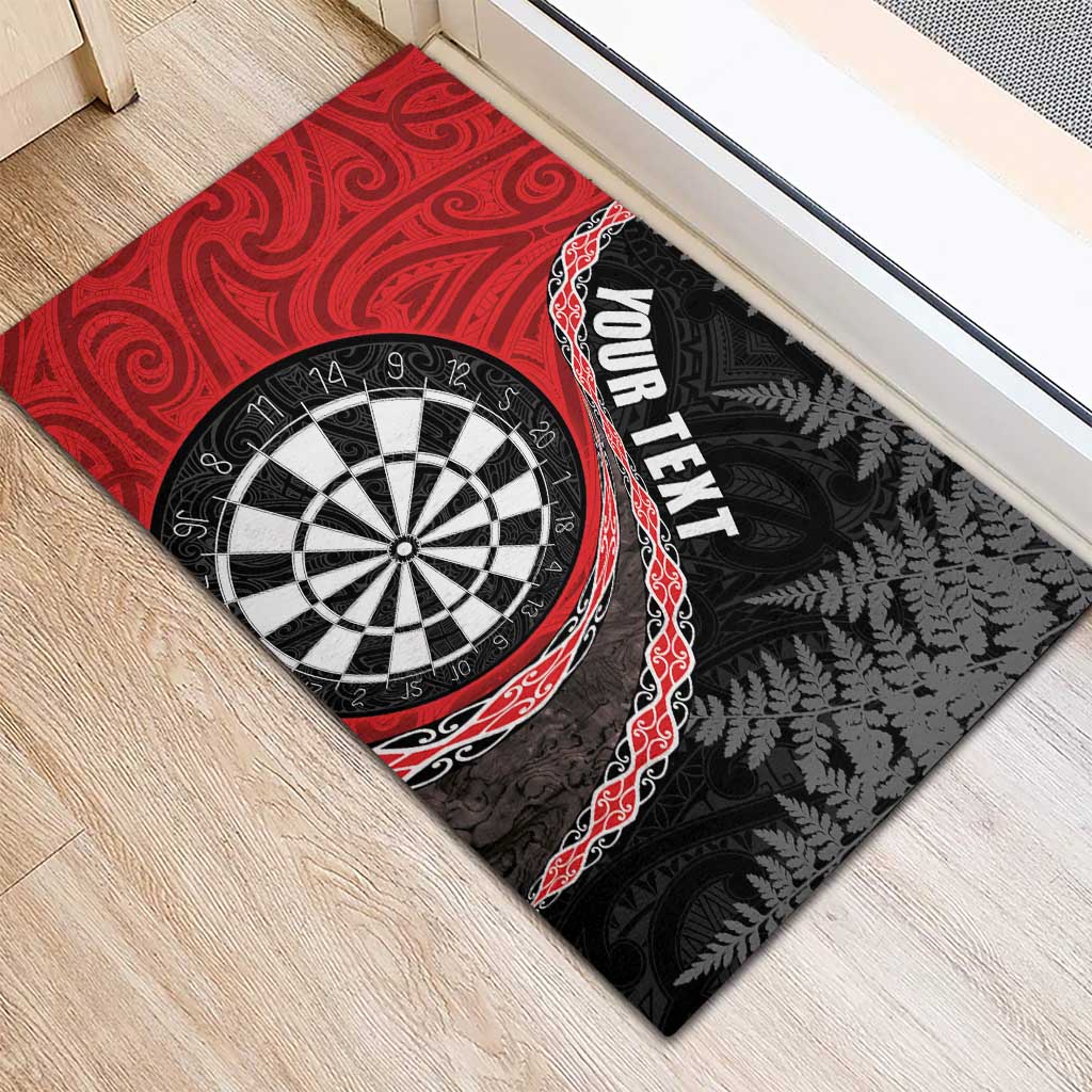 Personalised New Zealand Darts Rubber Doormat Koru Tribal Tattoo and Silver Fern Maori Pattern Red Color