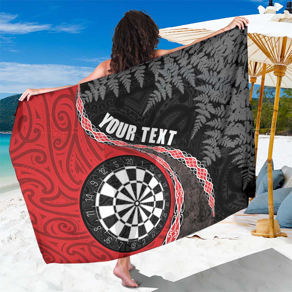 Personalised New Zealand Darts Sarong Koru Tribal Tattoo and Silver Fern Maori Pattern Red Color