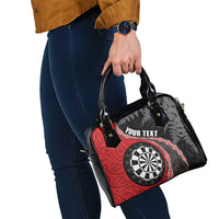 Personalised New Zealand Darts Shoulder Handbag Koru Tribal Tattoo and Silver Fern Maori Pattern Red Color